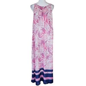 Rafaella Tropical Print Maxi Shift Dress Womens Large Sleeveless Vacation Summer